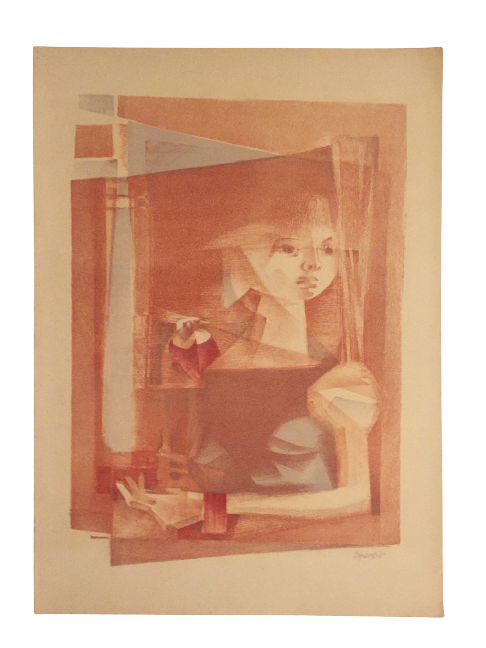Lithografie "Mädchen am Fenster".
